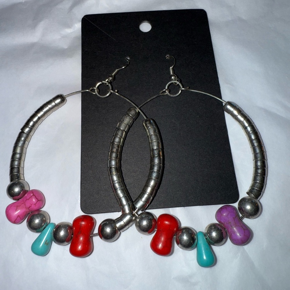 Colorful Beaded Hoop Earrings